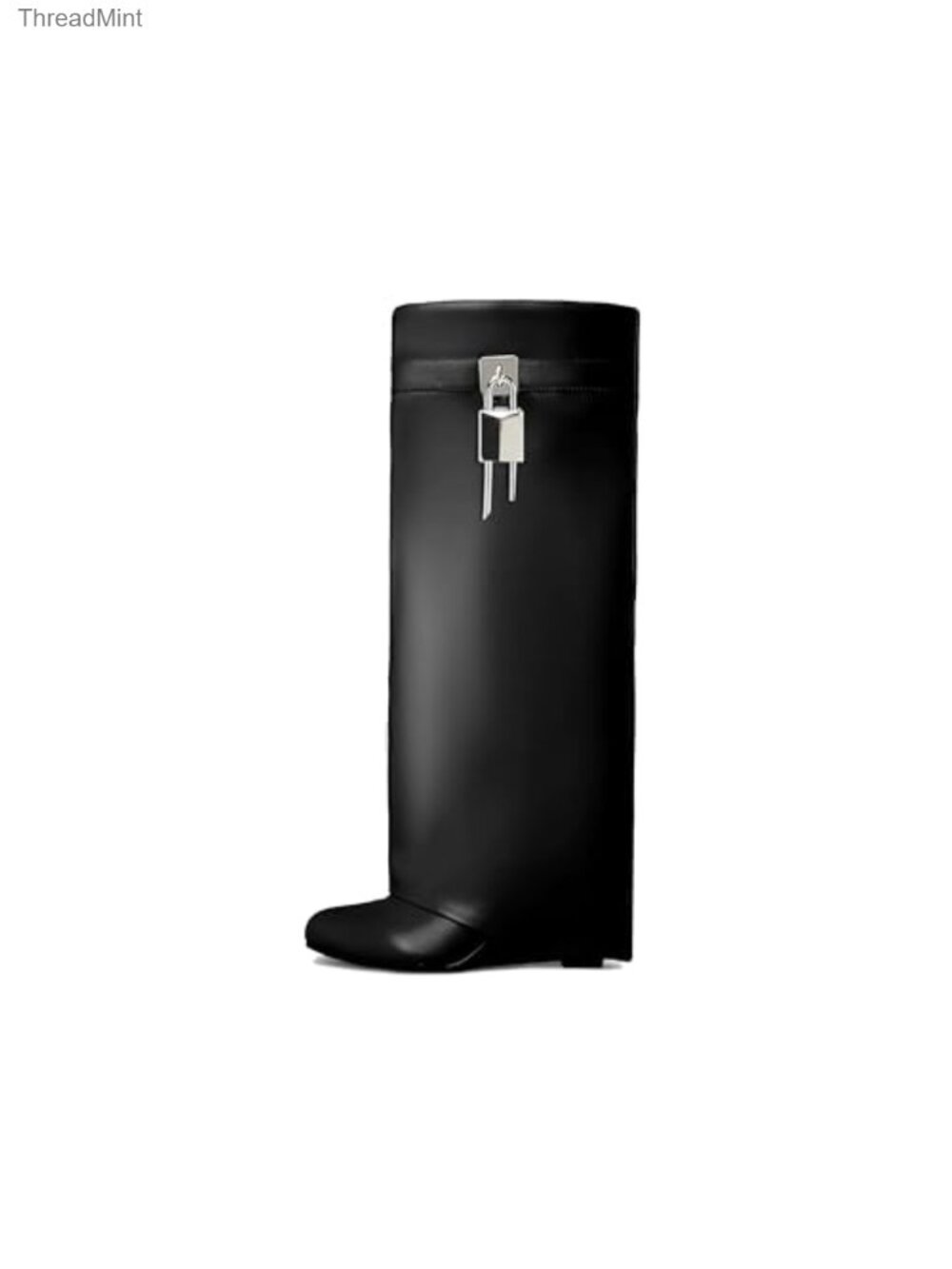 Fold Over Wedge Boots Heeled Padlock Pant Knee High Slouchy Vegan Leather
